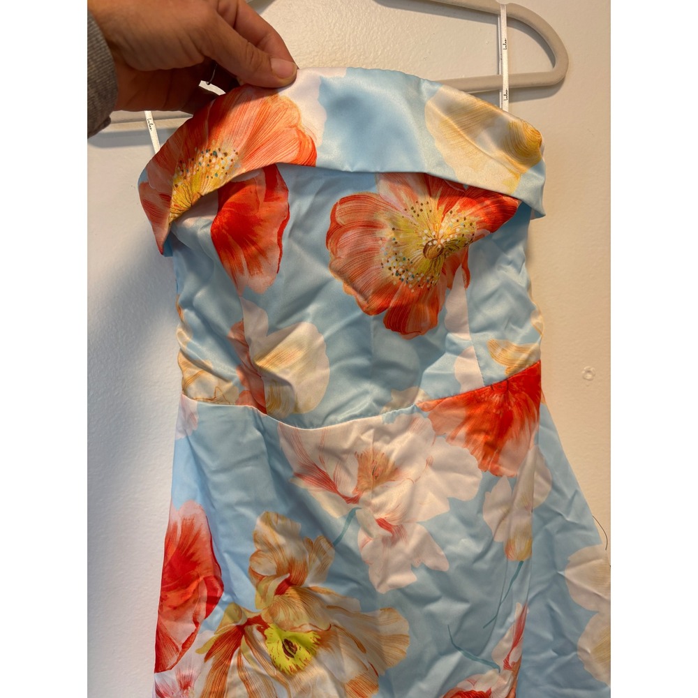 NWT Lulus Oriana Light Blue Floral Satin Strapless Midi Dress Size L - Picture 7 of 7